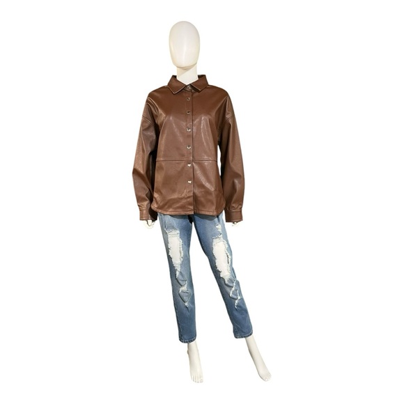 Wildfox Chocolate Fondant Oversize Faux Leather Shirt Jacket, Medium - Picture 4 of 11